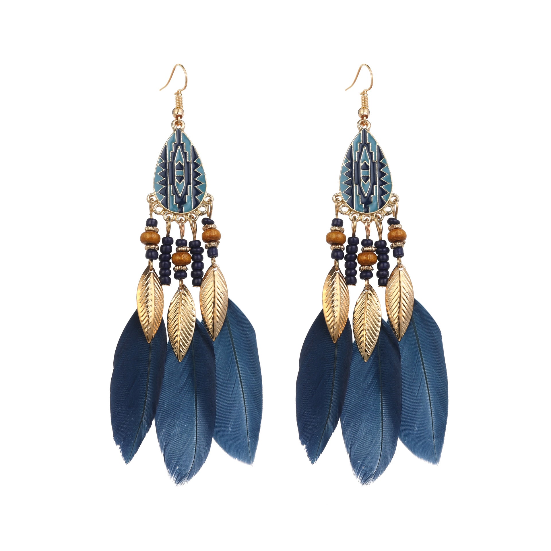 Wholesale Drop Shape Feather Alloy Earrings